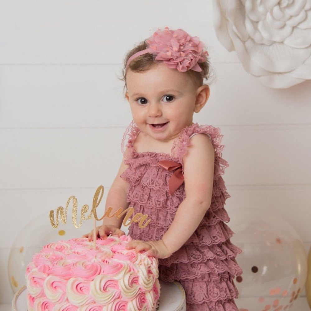 🎀 Dusty Rose Lace Photo shoot or Birthday Romper